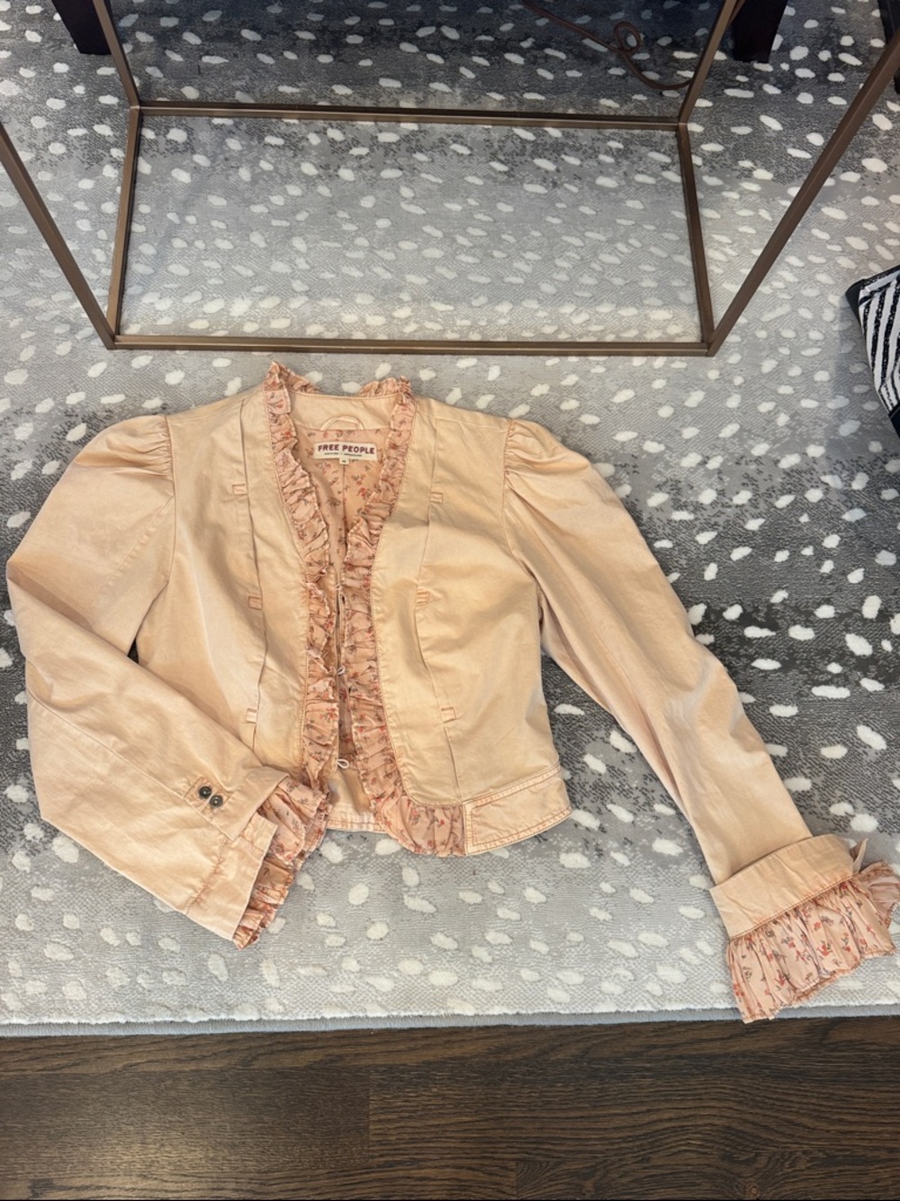 Free People Blush Peach Ruffle-Trim Blazer